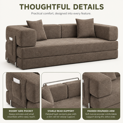 MoonSpeak 78.8'' Futon Sofa Bed, Boneless Couches for Living Room, Brown
